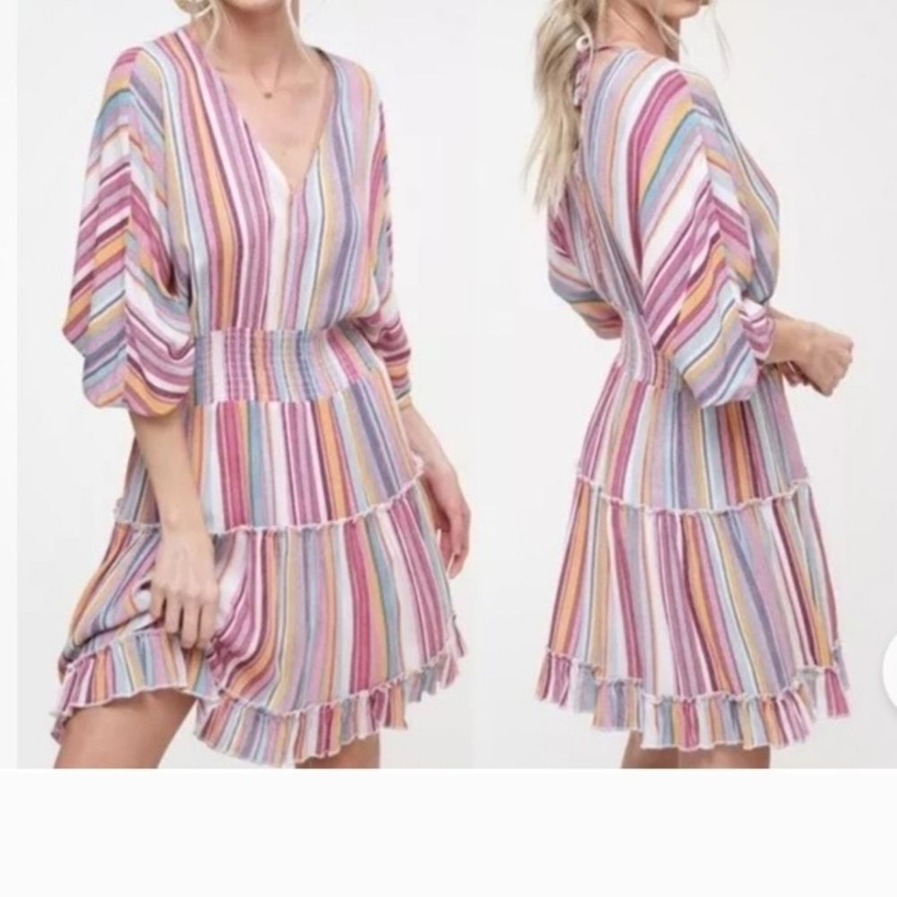 💰4 For $10💰 La Miel Striped Multicolor V-Neck Dress
